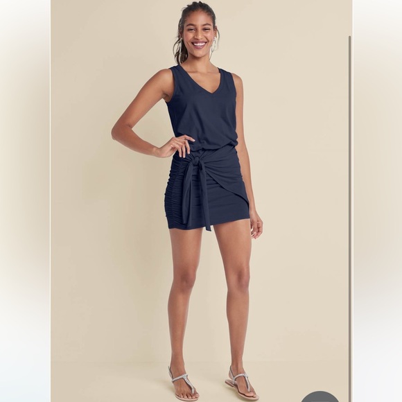 VENUS NWT V-Neck Side Wrap Mini Dress women’s XS navy blue exercise dress - Picture 2 of 9